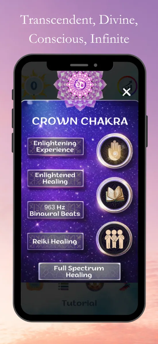 Crown Chakra screen in the Peace Life app